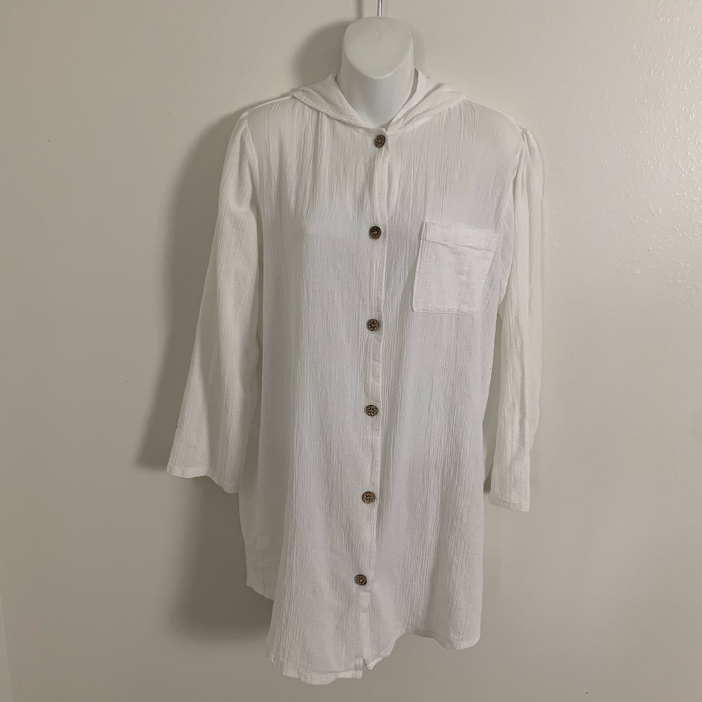 Le Cove White hooded long swimsuit cover up medium